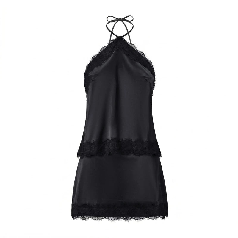 ZEYA - Bianca Two-Piece Satin Lace Halter Set