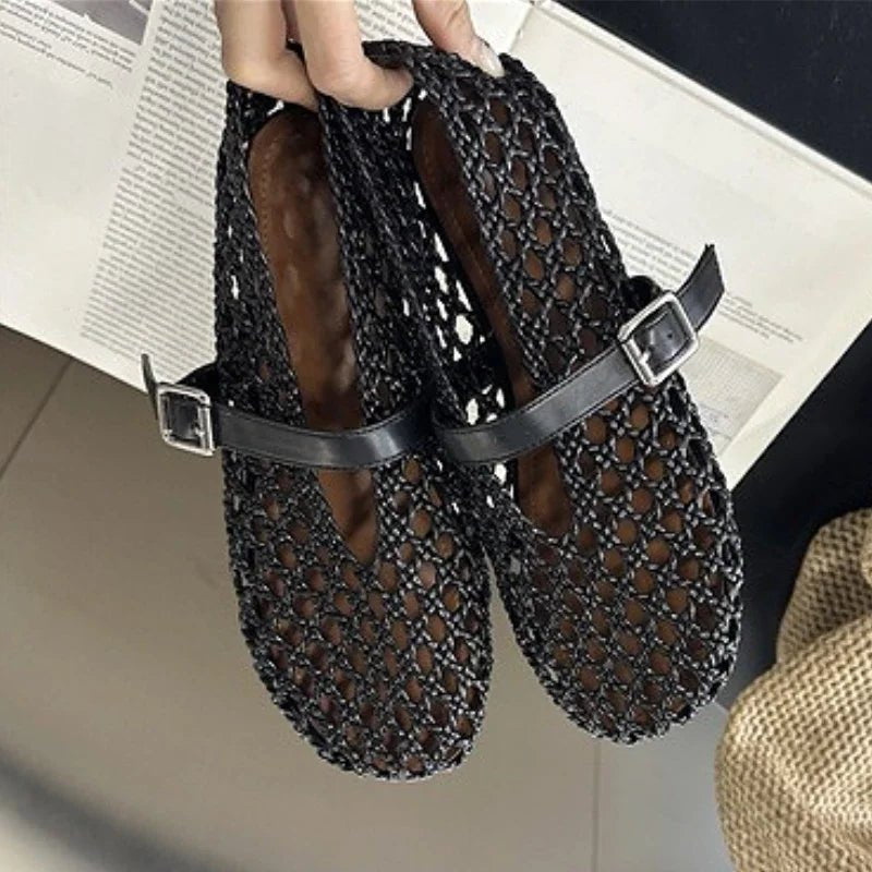 ZEYA - Bianca Woven Hollow Flat Sandals
