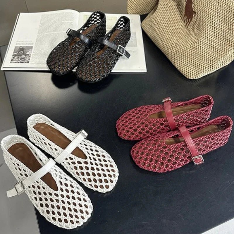 ZEYA - Bianca Woven Hollow Flat Sandals
