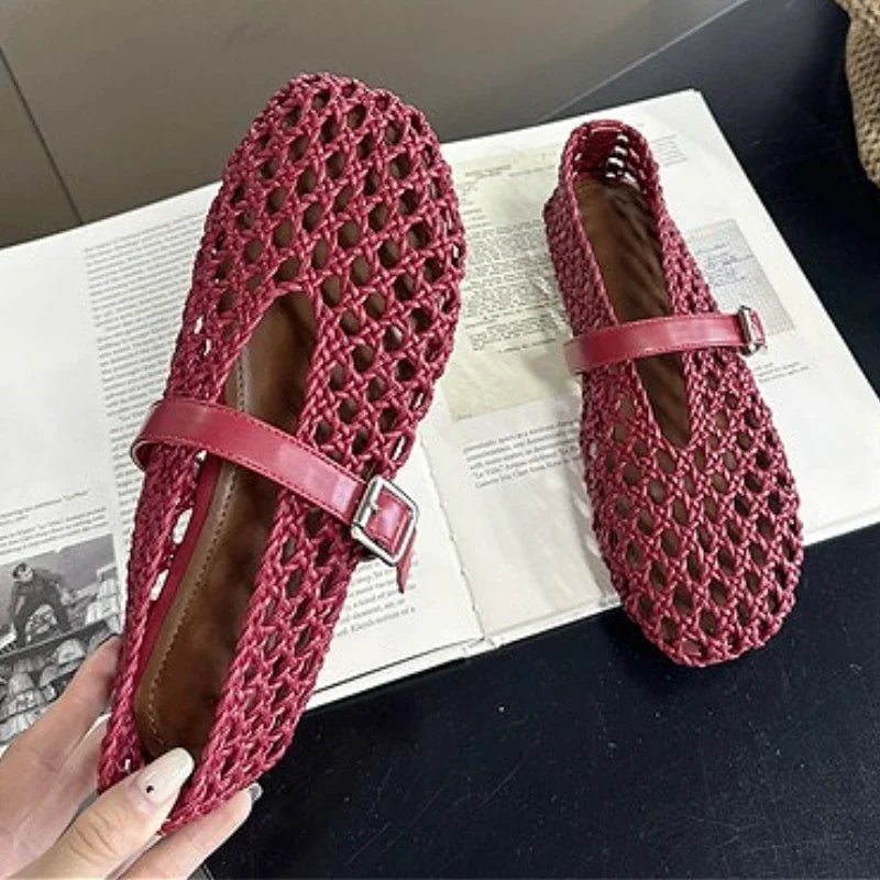 ZEYA - Bianca Woven Hollow Flat Sandals
