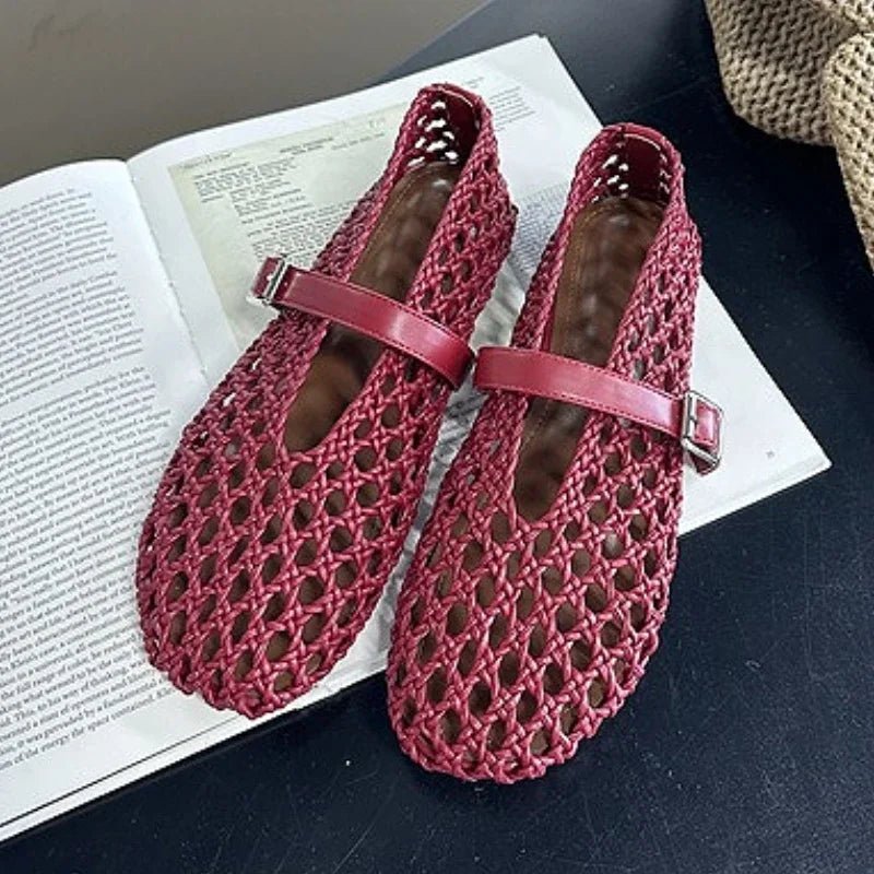 ZEYA - Bianca Woven Hollow Flat Sandals