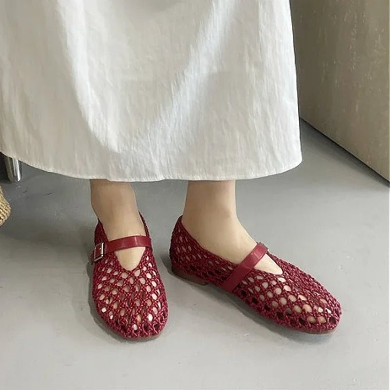ZEYA - Bianca Woven Hollow Flat Sandals