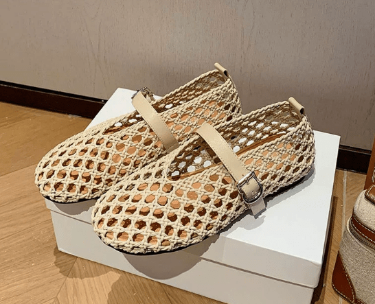 ZEYA - Bianca Woven Hollow Flat Sandals