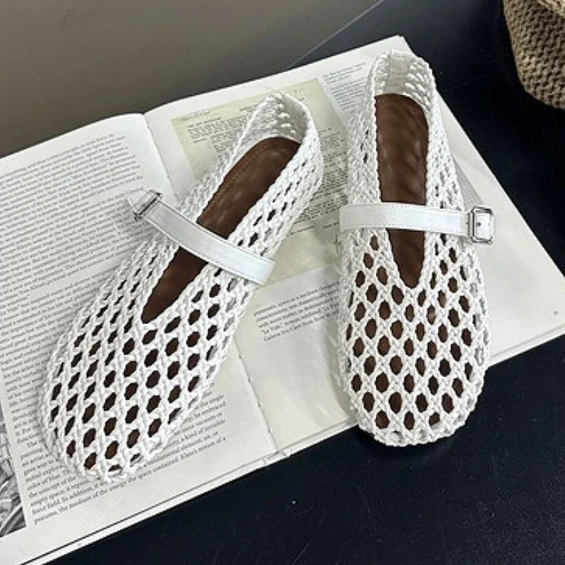 ZEYA - Bianca Woven Hollow Flat Sandals