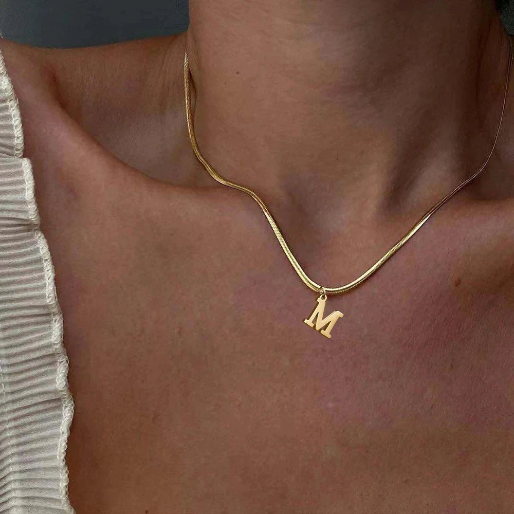 ZEYA - Capriana Inital Necklace - Gold Initial Necklace with A - Z Alphabet Pendant & Elegant Snake Chain