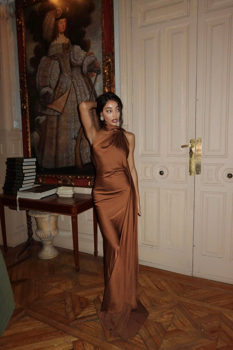 ZEYA - Carla Halter Open Back Cape Maxi Dress