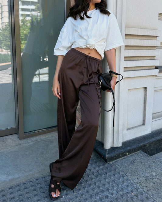 ZEYA - Carlene High Waist Satin Wide Leg Trousers