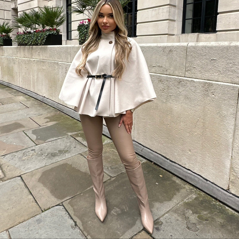 ZEYA - Caroline High Neck Cape Jacket with Belt