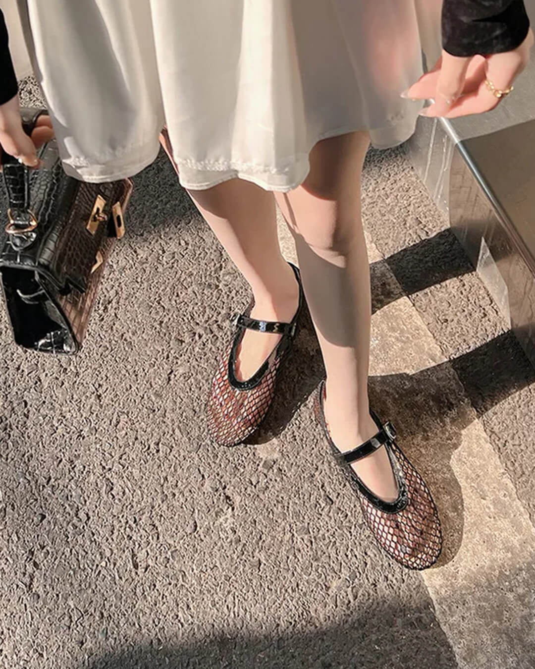 ZEYA - Celeste Buckled Mesh Ballet Flats