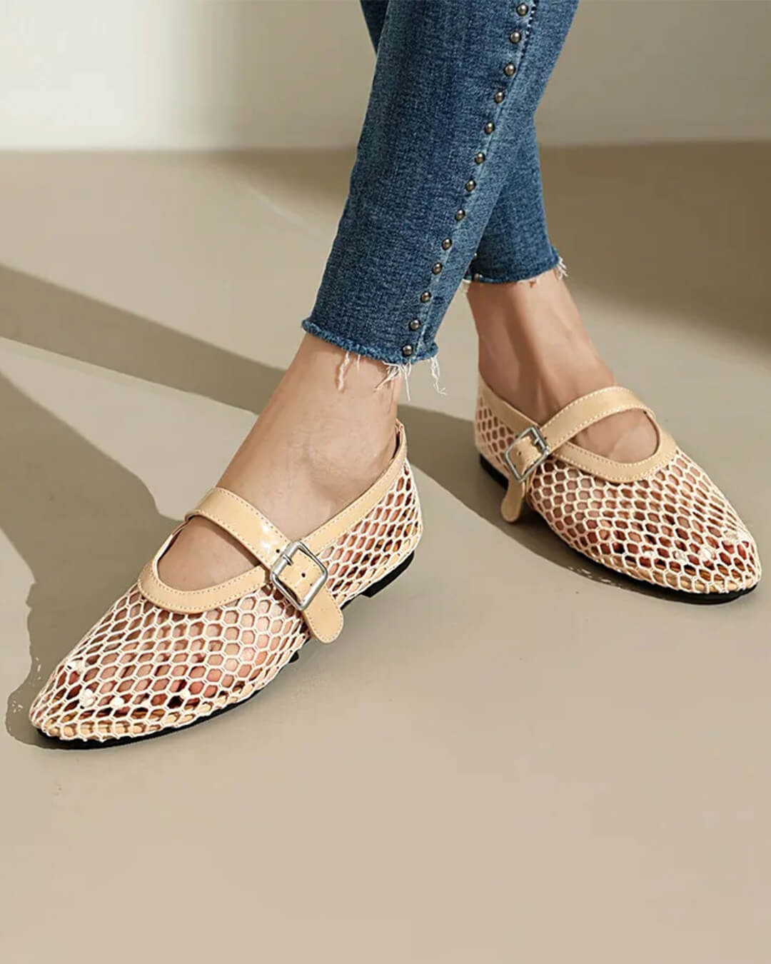 ZEYA - Celeste Buckled Mesh Ballet Flats
