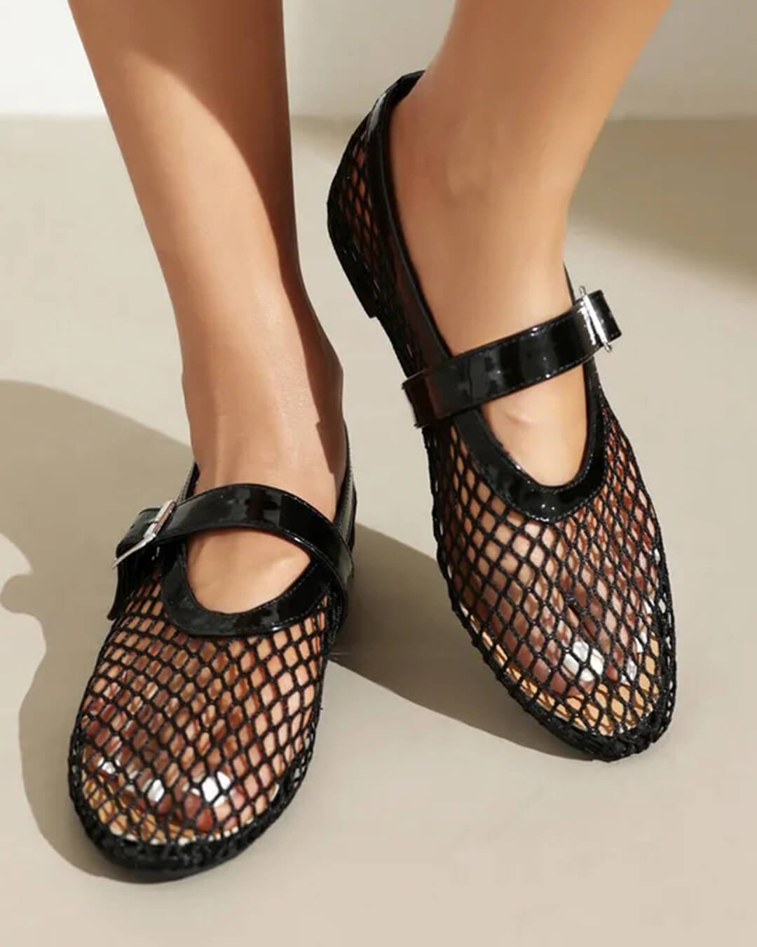 ZEYA - Celeste Buckled Mesh Ballet Flats