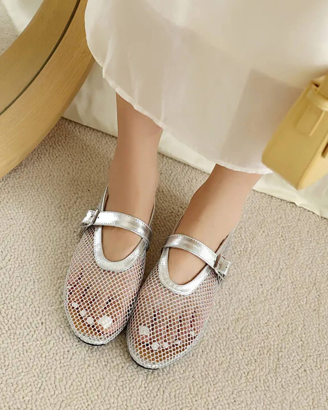 ZEYA - Celeste Buckled Mesh Ballet Flats
