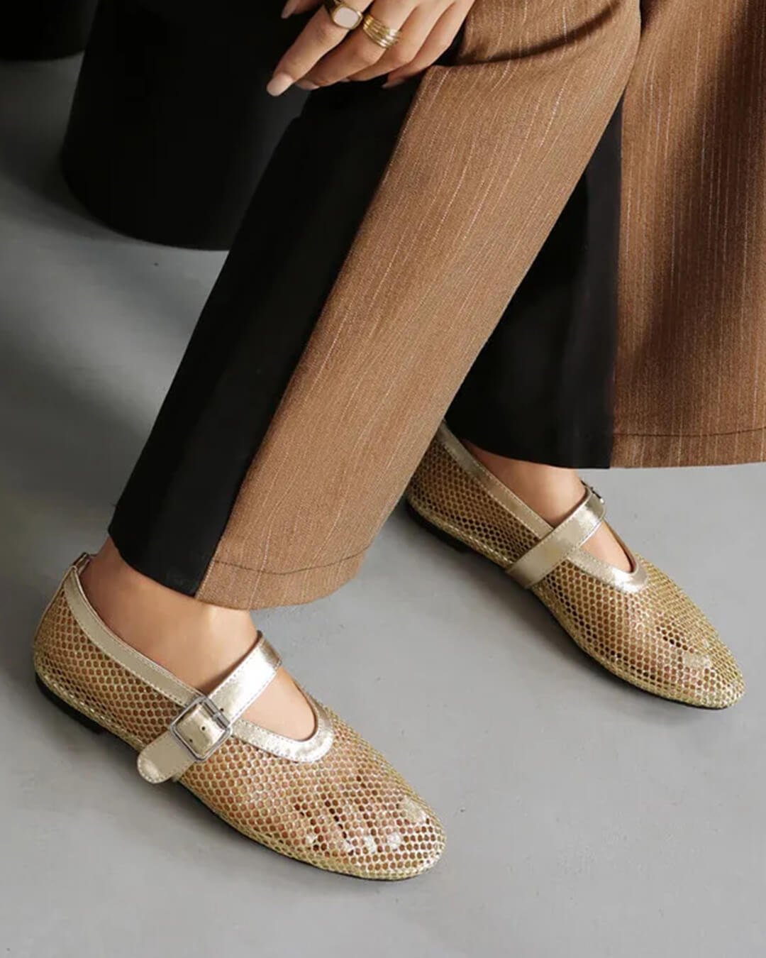 ZEYA - Celeste Buckled Mesh Ballet Flats