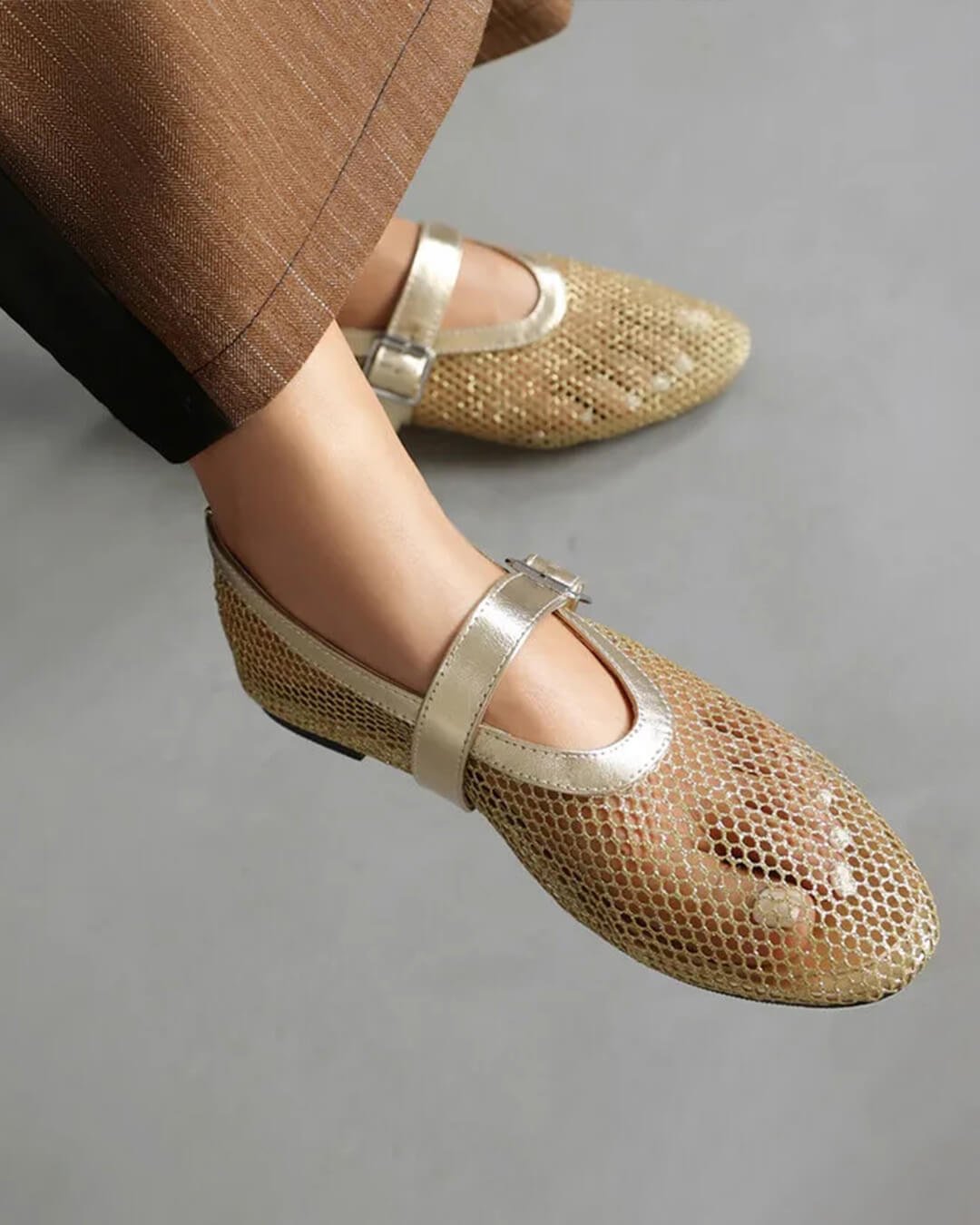 ZEYA - Celeste Buckled Mesh Ballet Flats