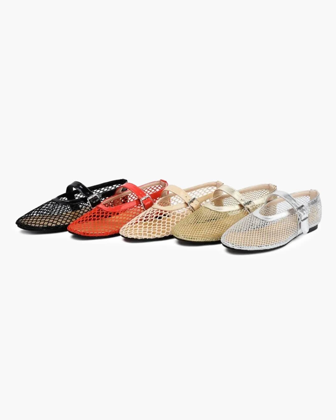ZEYA - Celeste Buckled Mesh Ballet Flats