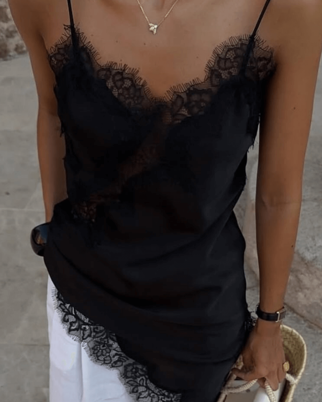 ZEYA - Chiara Asymmetric Satin Lace Midi Dress