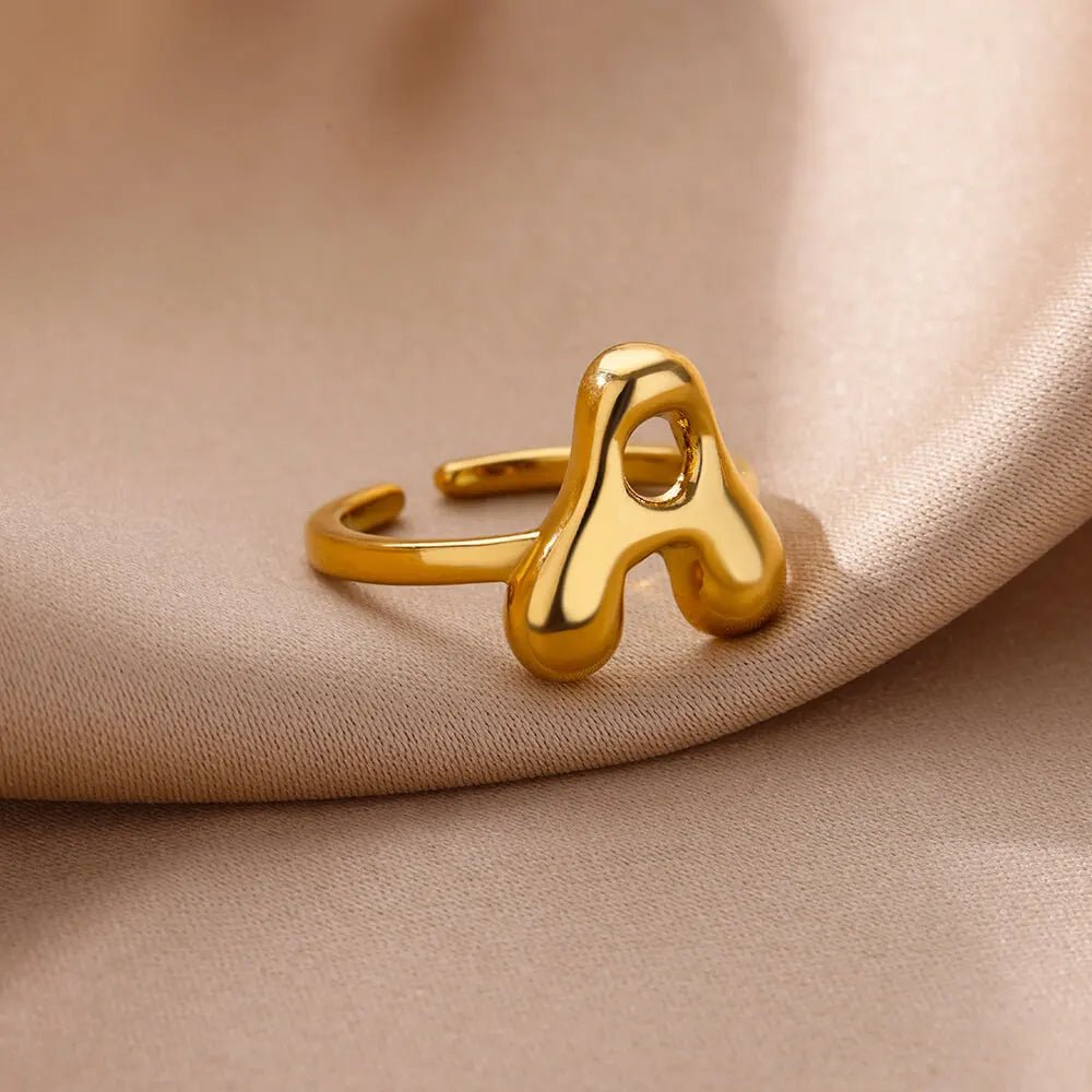 ZEYA - Cindella Gold Rings for Women - Adjustable Stainless Steel Bubble Letter Design