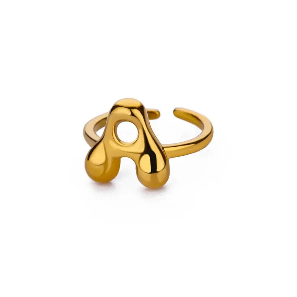 ZEYA - Cindella Gold Rings for Women - Adjustable Stainless Steel Bubble Letter Design