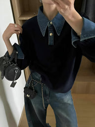 Maglione con Colletto in Denim Claire