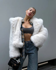 Claudine Hooded Short Faux Fur Coat