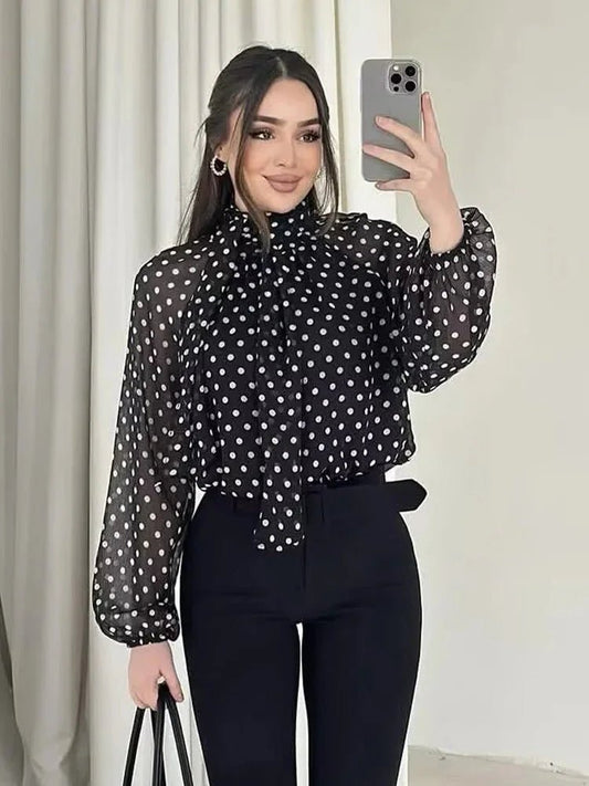 ZEYA - Cleo High Collar Polka Dot Blouse