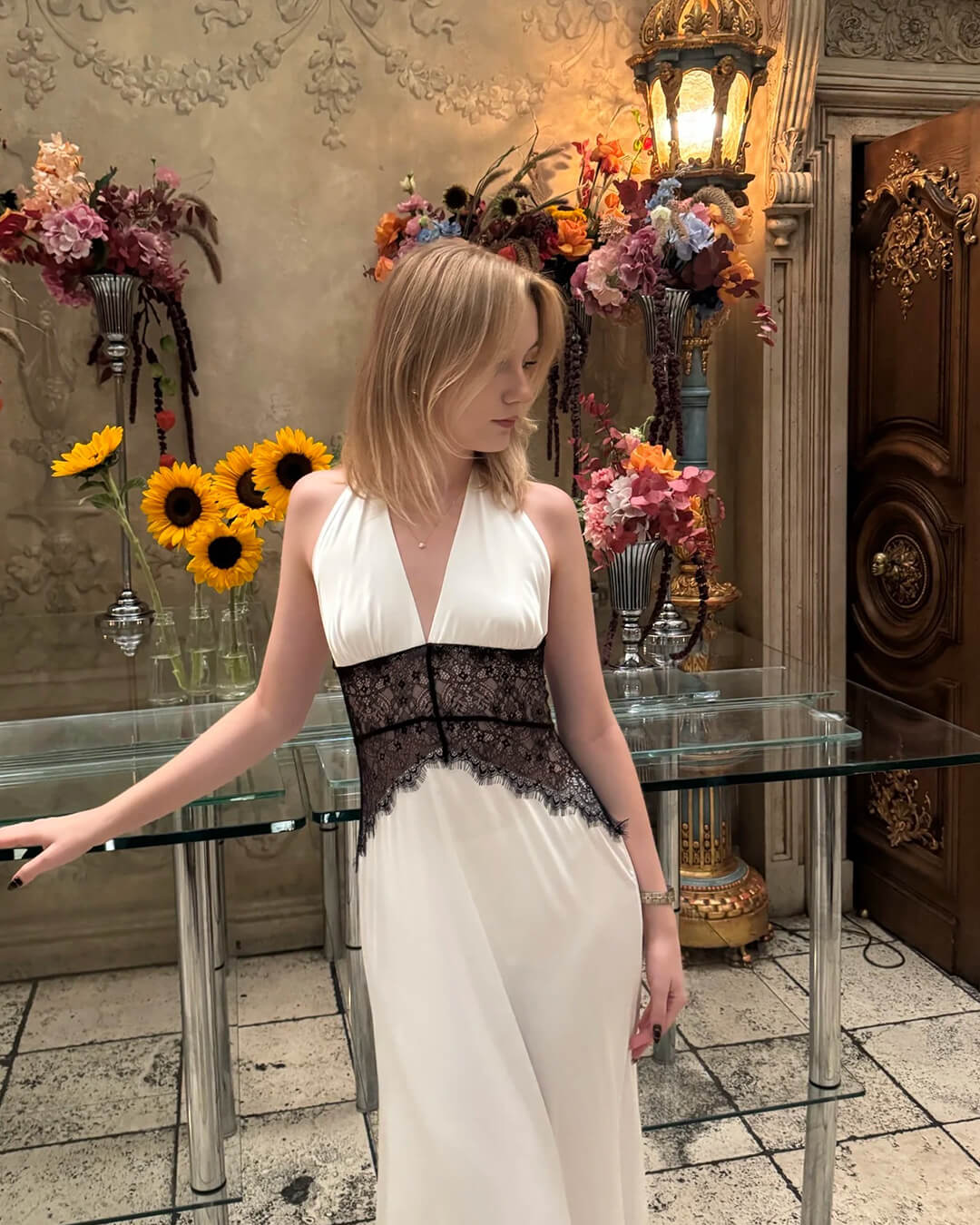 ZEYA - Danna Satin Lace Waist Backless Dress