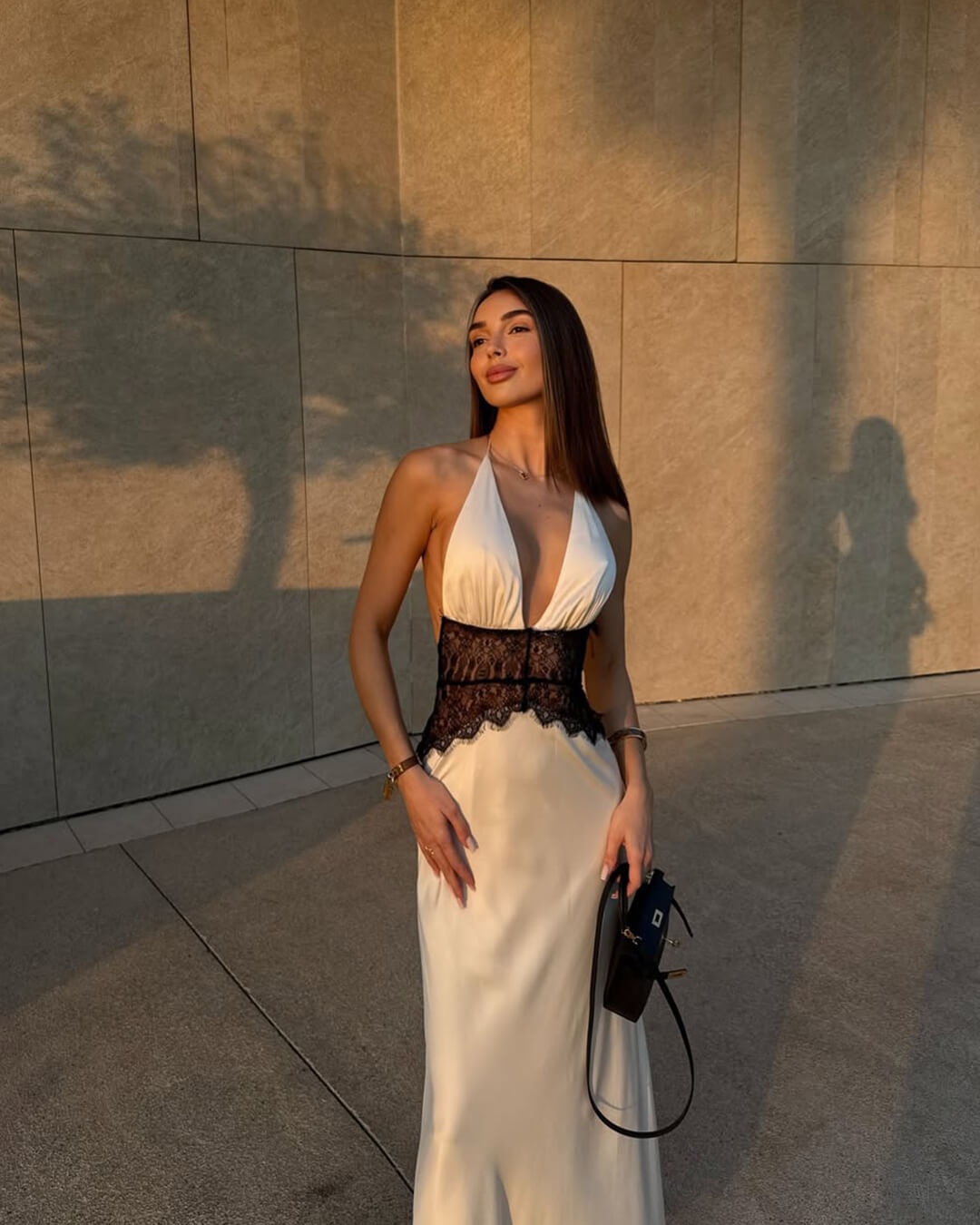 ZEYA - Danna Satin Lace Waist Backless Dress