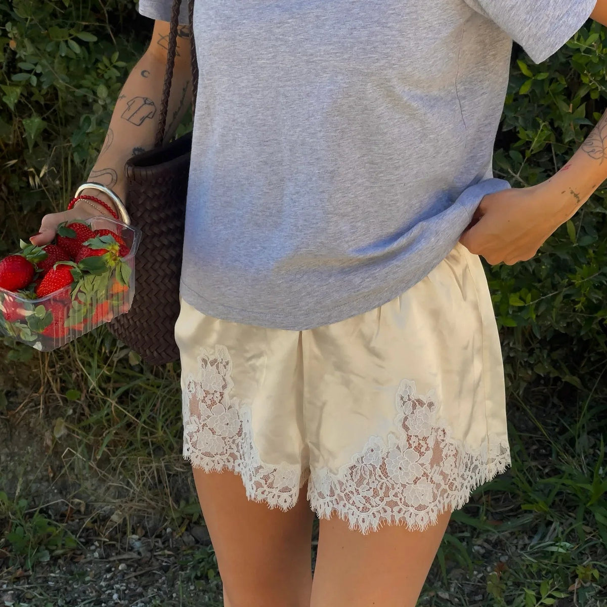 ZEYA - Danya Satin Silk Lace Shorts