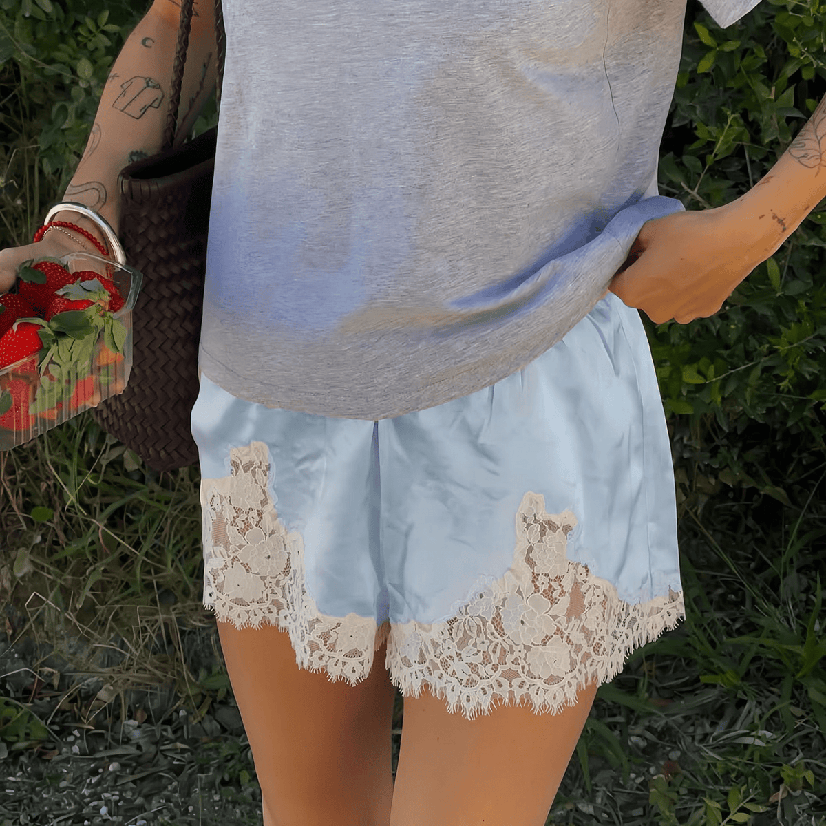 ZEYA - Danya Satin Silk Lace Shorts
