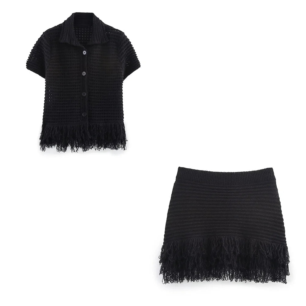 ZEYA - Demetra Knitted Tassel Skirt Set