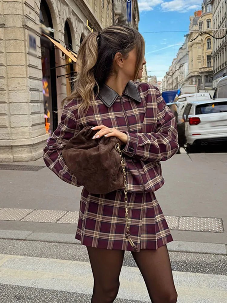 ZEYA - Denise Check Bomber Jacket Skort Set