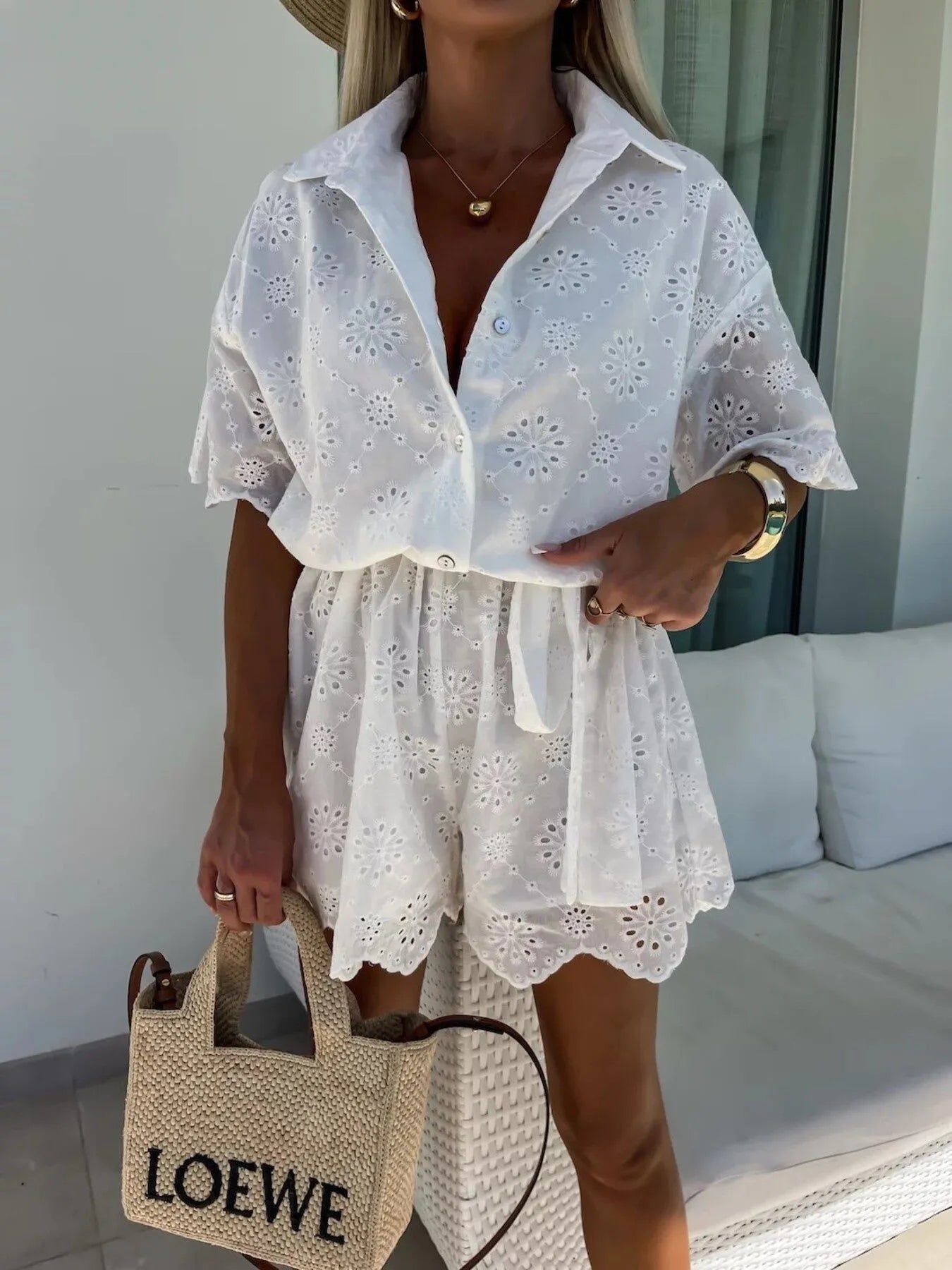 ZEYA - Diana Eyelet Scalloped Romper Set