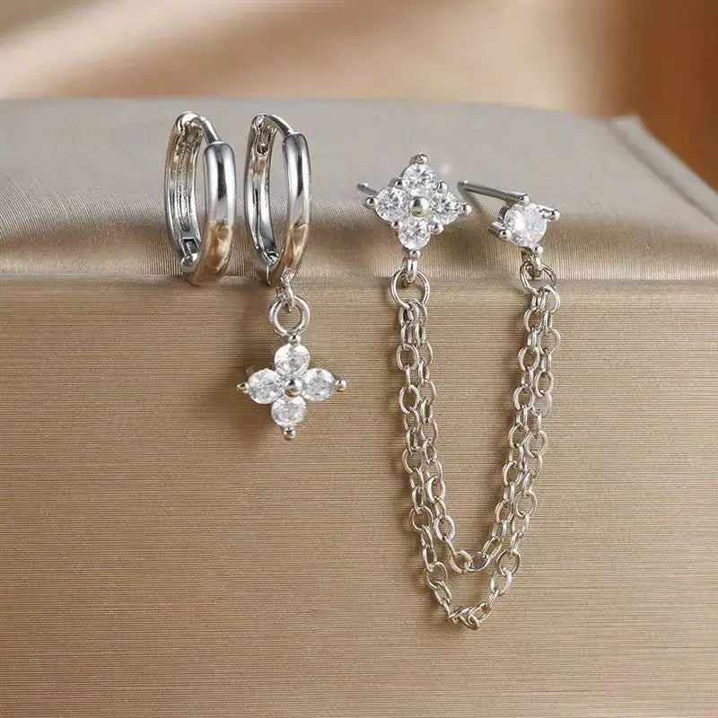 ZEYA - Diantha Earrings - 3PCS Stainless Steel Flower Hoop Earrings for Women with Zircon