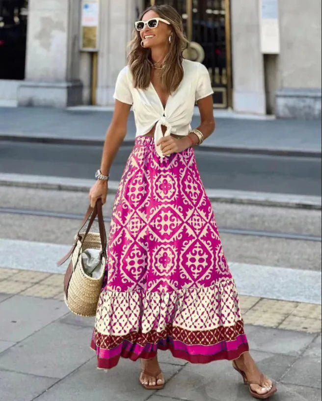 ZEYA - Dunja Boho Printed Midi Swing Skirt