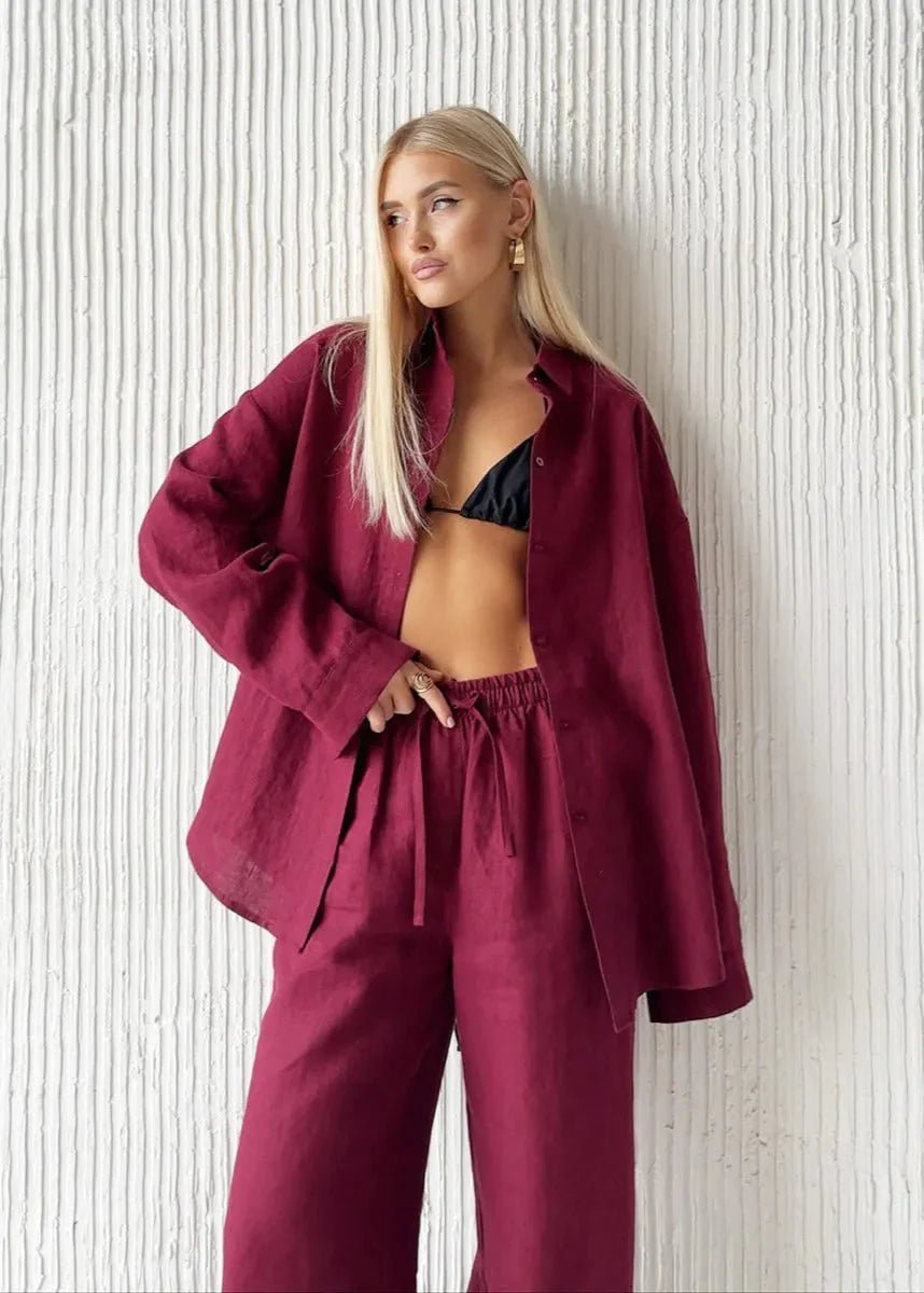 ZEYA - Elena Relaxed Cotton Shirt & Wide - Leg Pants Set