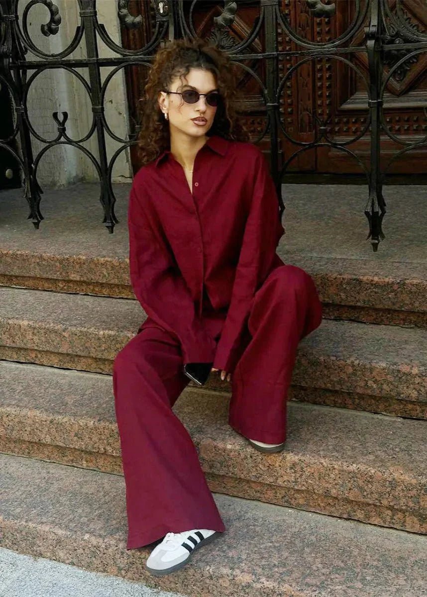 ZEYA - Elena Relaxed Cotton Shirt & Wide - Leg Pants Set
