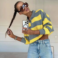 Aerin gestreifter Strick-Polo-Pullover