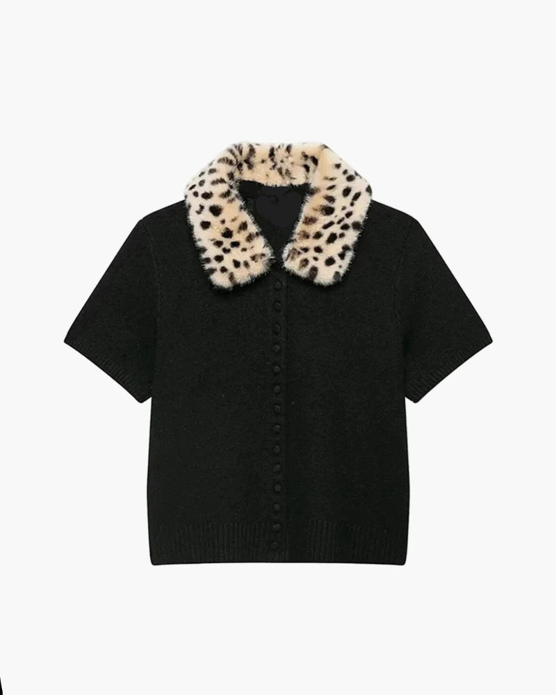 Ella Strickjacke-Oberteil mit Kunstfellbesatz im Bambi-Stil