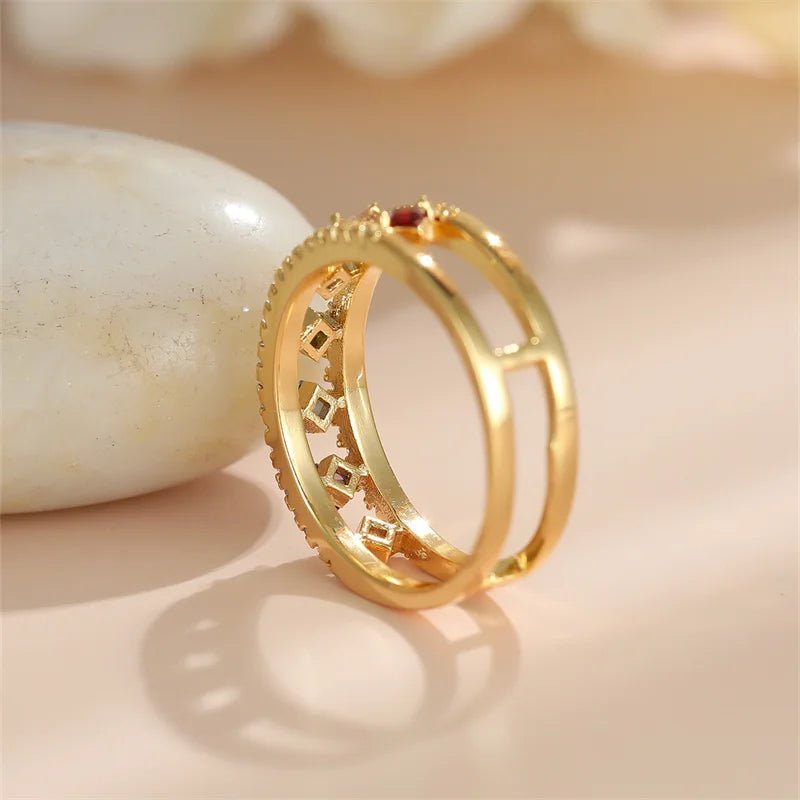 ZEYA - Emily Ring - Dainty Square Ring with Rainbow Crystal for Women