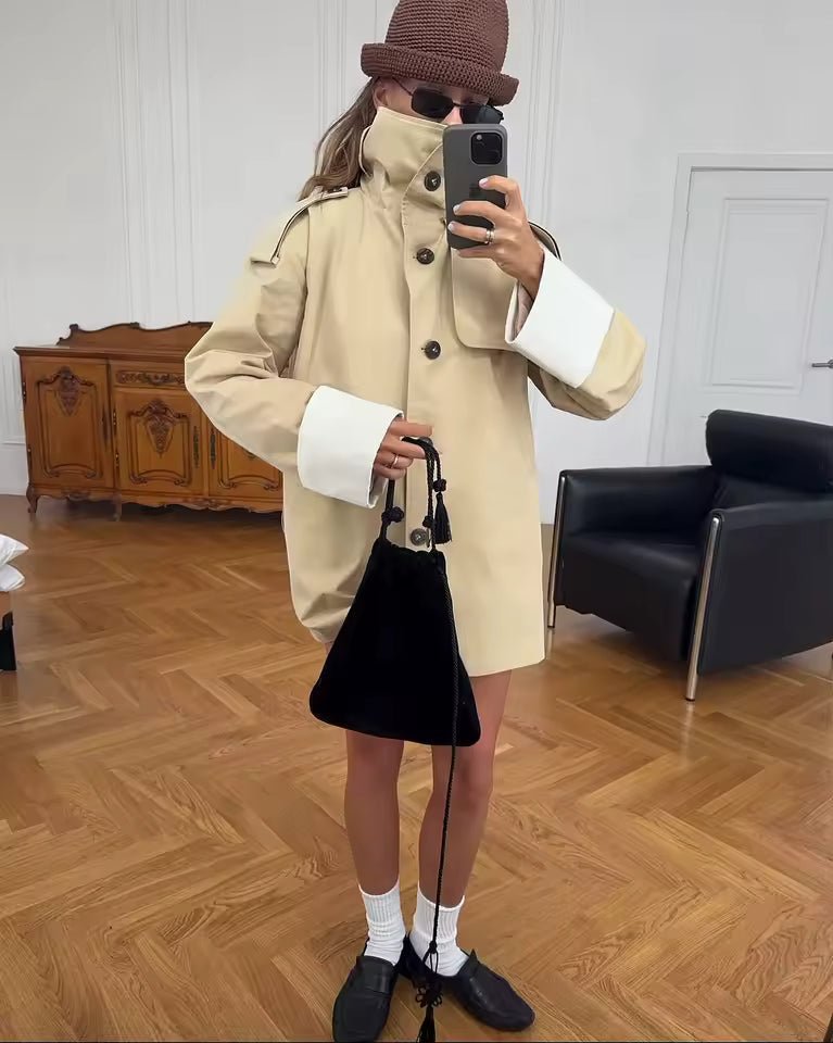ZEYA - Evelyn Contrast Cuffs Belted Trench Coat