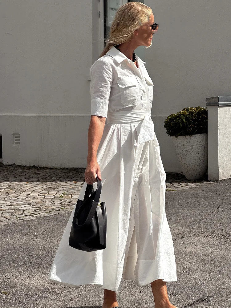 ZEYA - Evita Belted Shirt Midi Dress