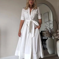 Evita Belted Shirt Midi Dress