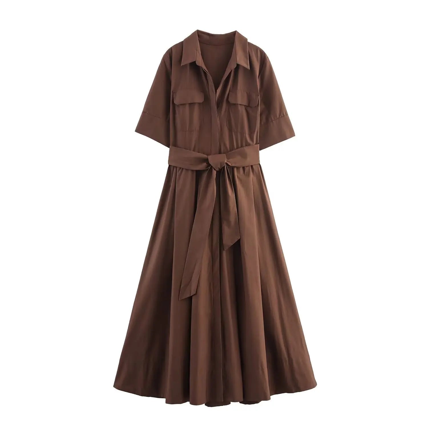 ZEYA - Evita Belted Shirt Midi Dress