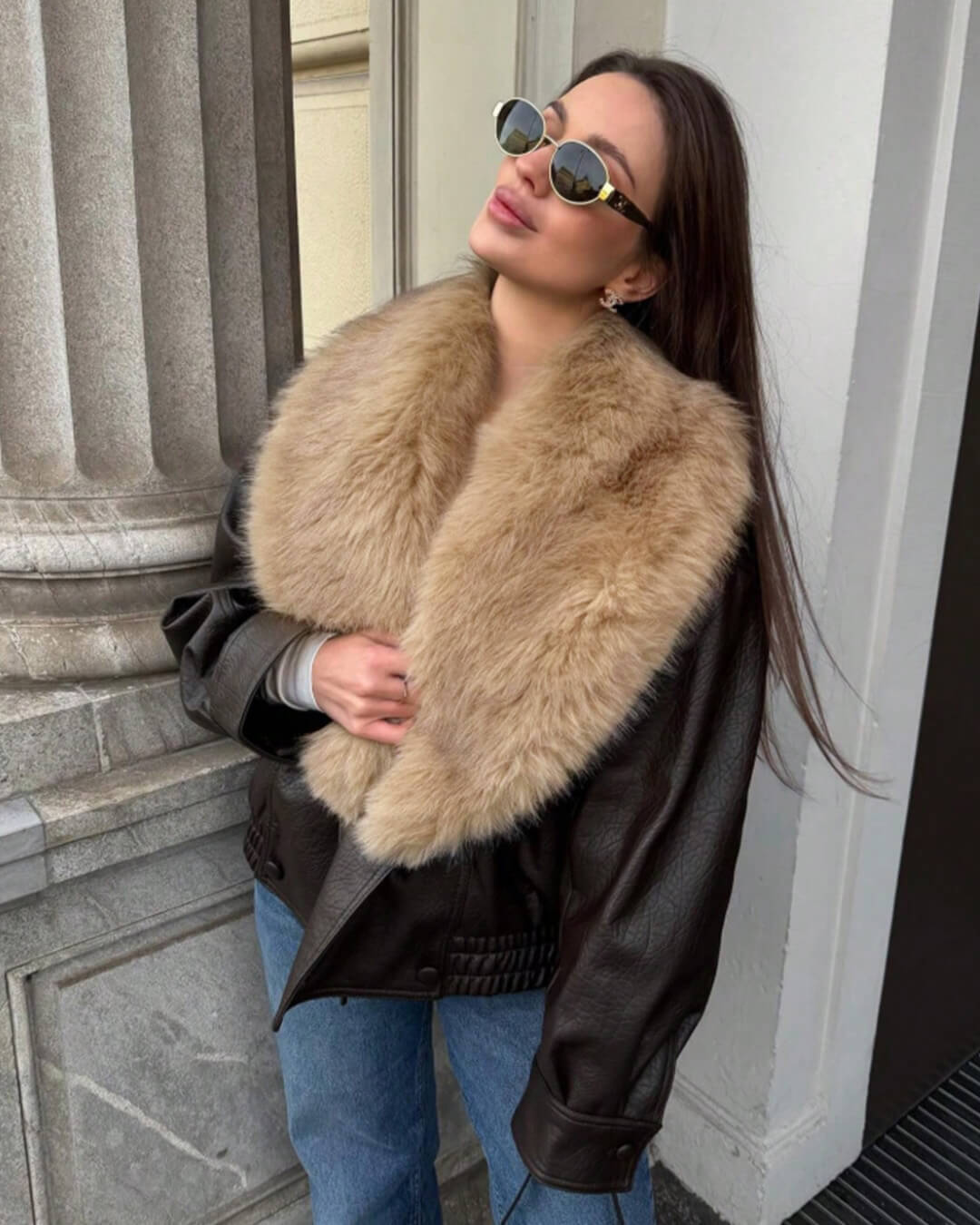 ZEYA - Felicity Faux Leather Jacket with Detachable Fur Collar