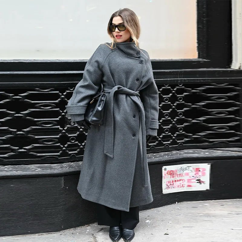 ZEYA - Feline Long Belted High Collar Coat