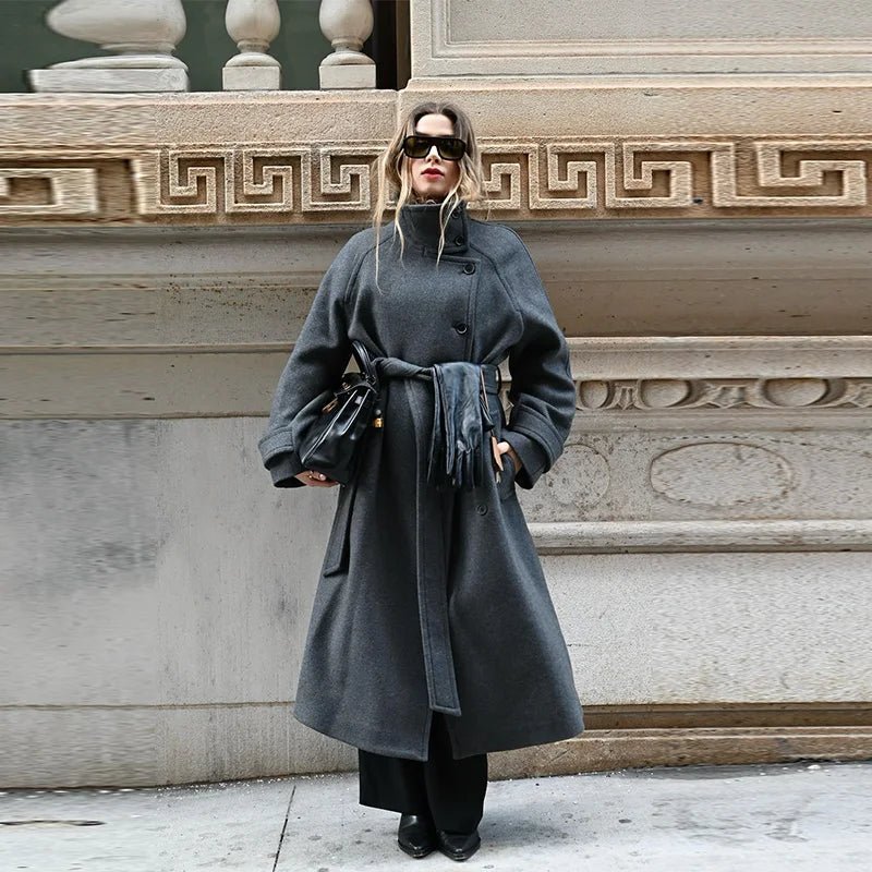 ZEYA - Feline Long Belted High Collar Coat