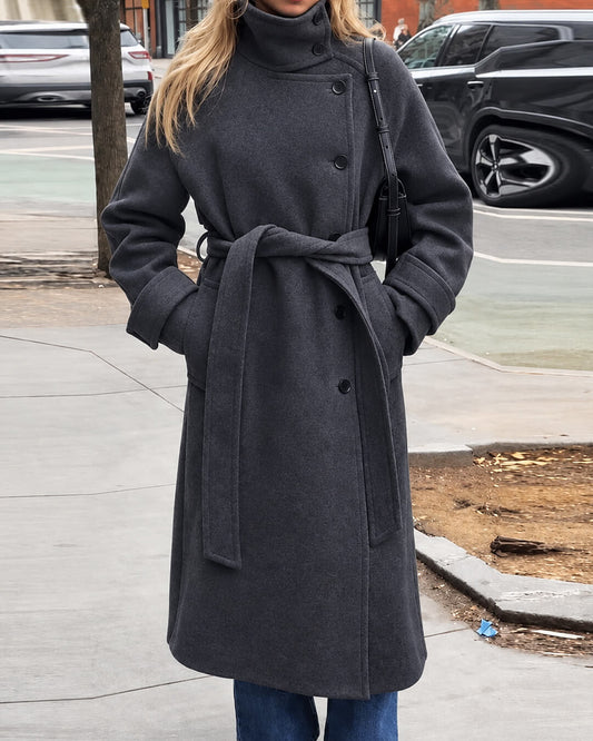 ZEYA - Feline Long Belted High Collar Coat