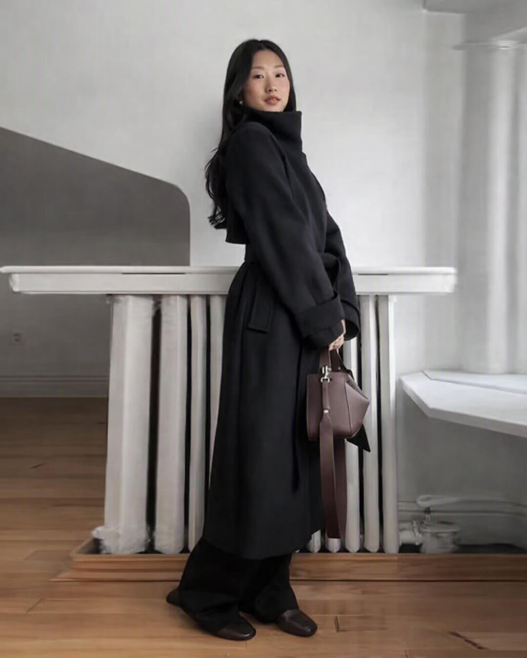 ZEYA - Feline Long Belted High Collar Coat