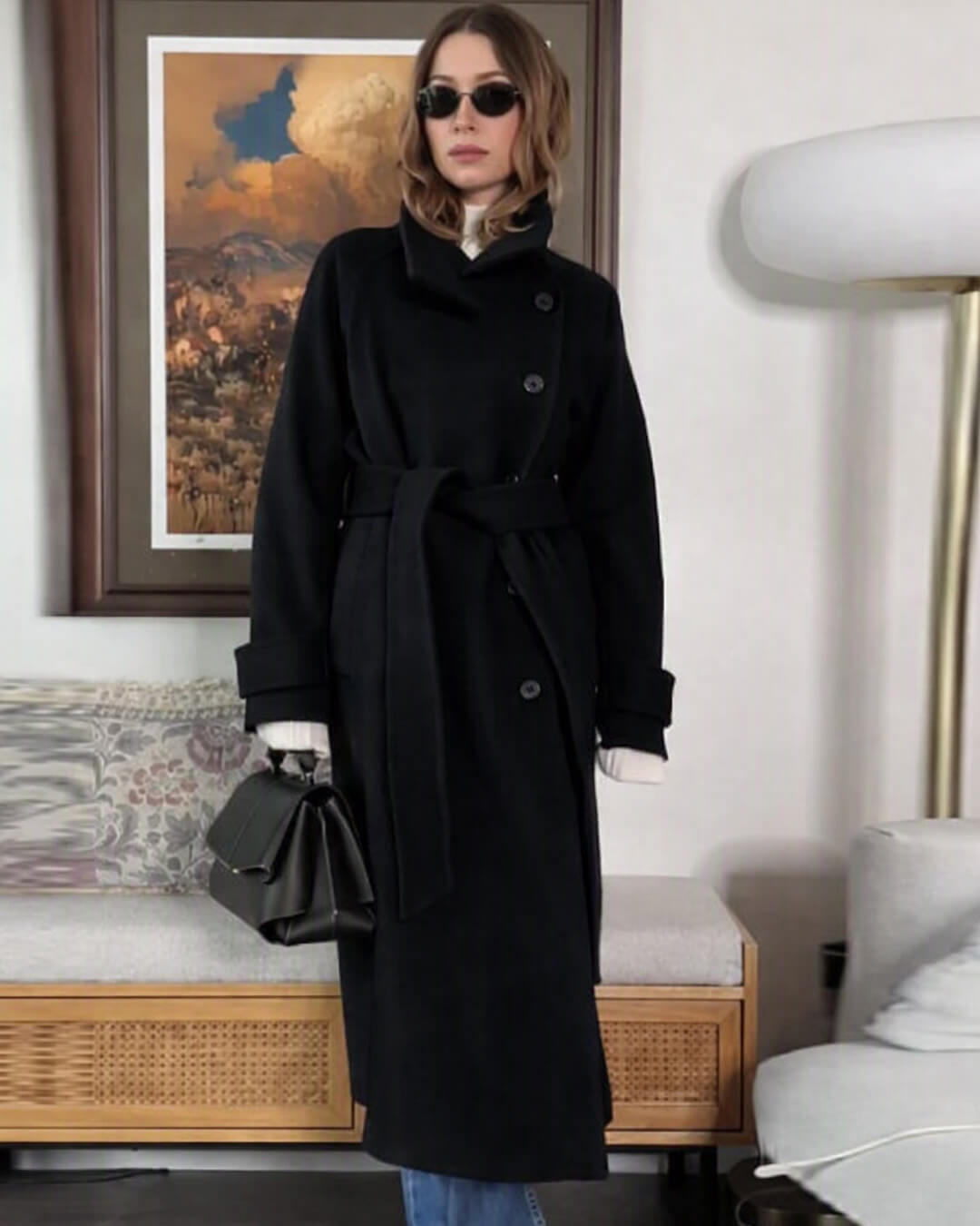 ZEYA - Feline Long Belted High Collar Coat