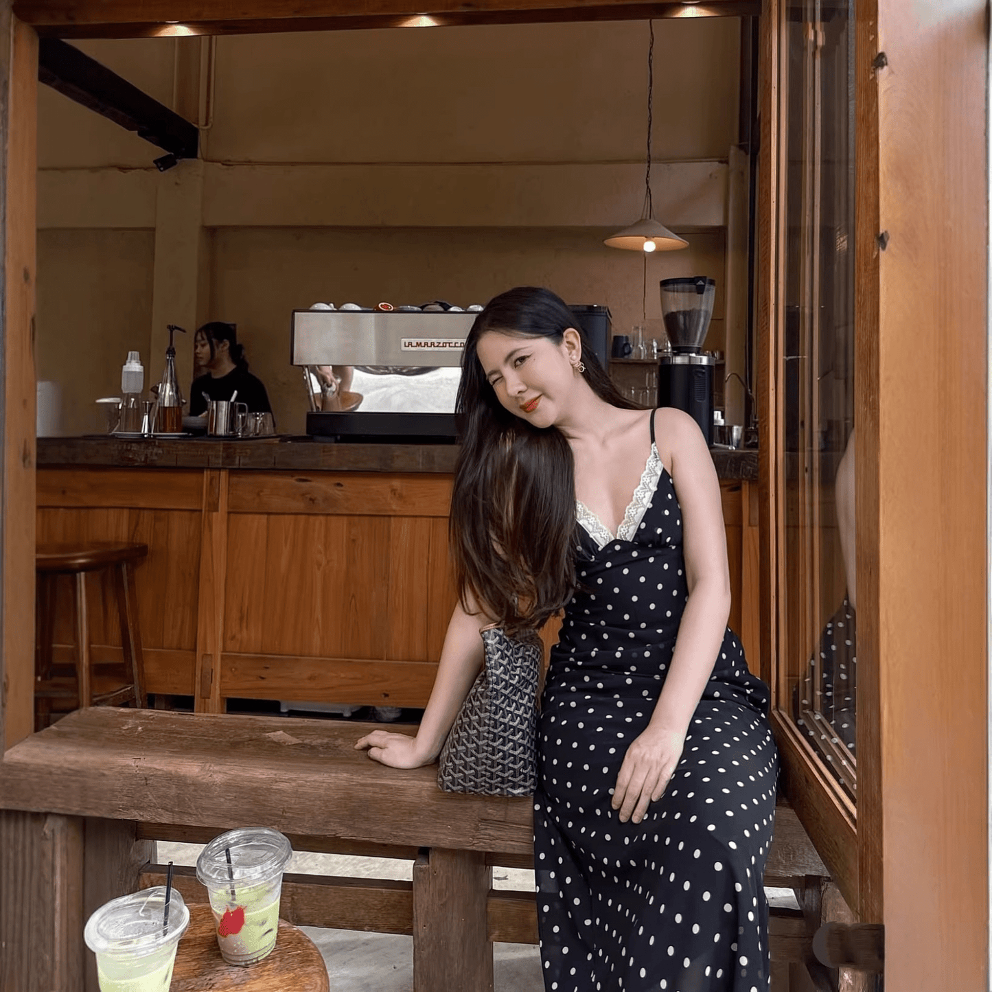 ZEYA - Fiora Lace Trim Polka Dot Dress